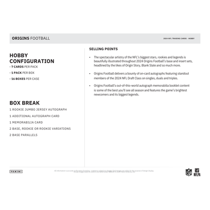 2024 Panini Origins Football Hobby 16 Box Case