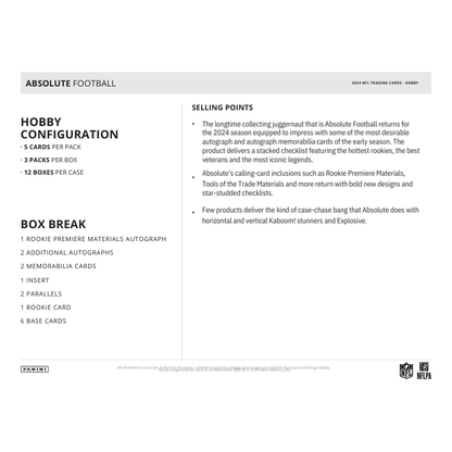 2024 Panini Absolute Football Hobby 12 Box Case