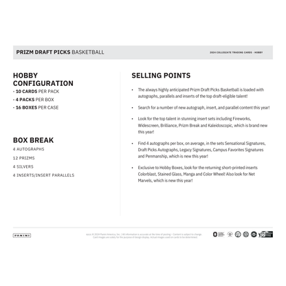 2024/25 Panini Prizm Draft Picks Collegiate Basketball Hobby 16 Box Case