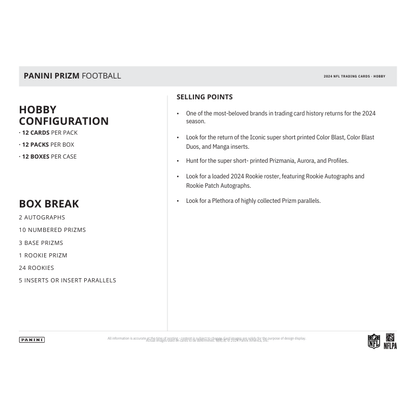 2024 Panini Prizm Football Hobby 12 Box Case