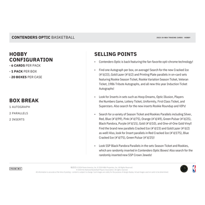 2023/24 Panini Contenders Optic Basketball Hobby 20 Box Case